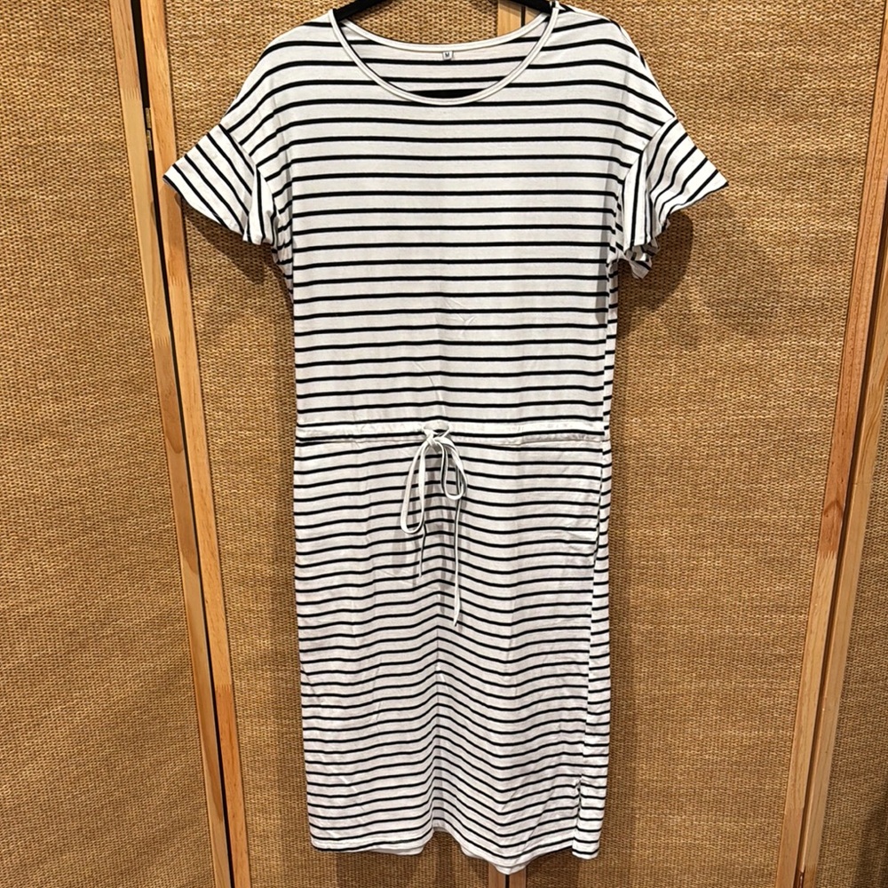 Striped Black and White Casual Dress- size medium